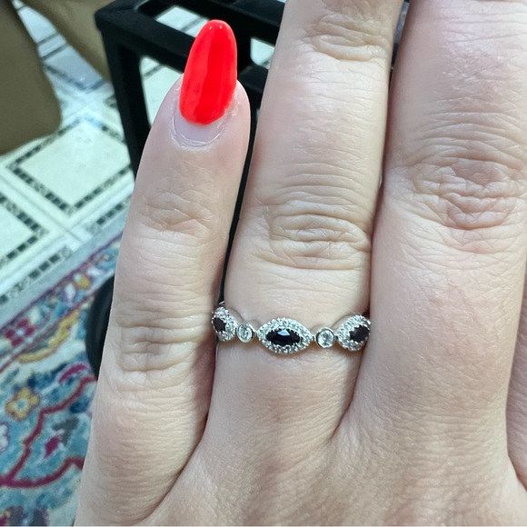 14k White Gold Diamond & Sapphire Band Ring - Picture 6 of 8